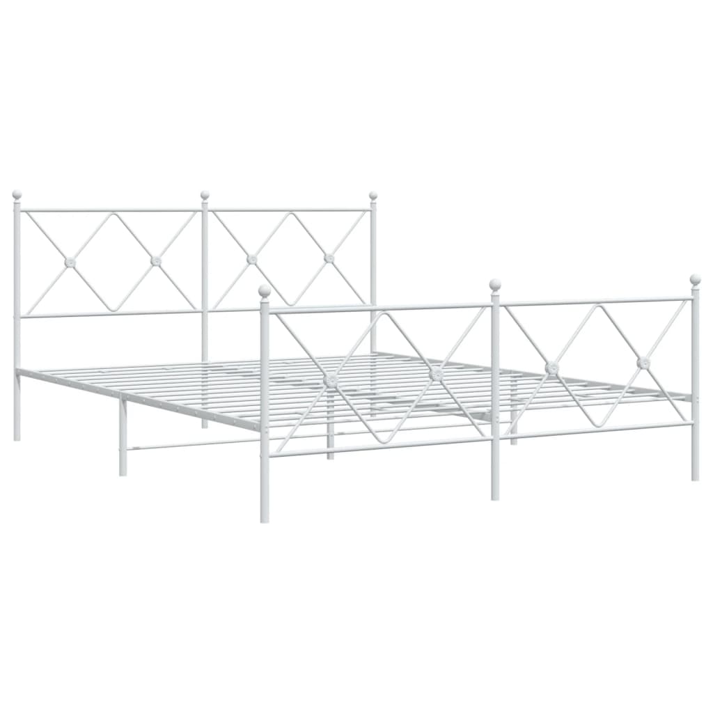 Metal Bed Frame with Headboard and Footboard White 150x200 cm King Size