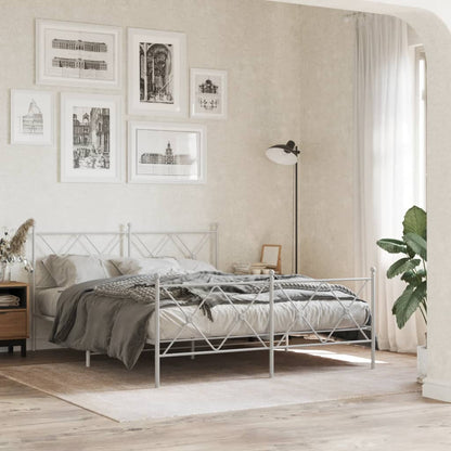 Metal Bed Frame with Headboard and Footboard White 150x200 cm King Size