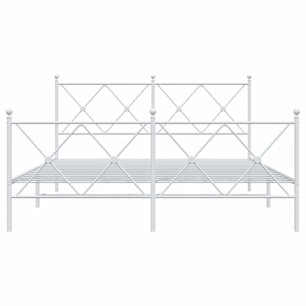 Metal Bed Frame with Headboard and Footboard White 150x200 cm King Size