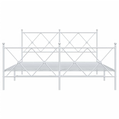 Metal Bed Frame with Headboard and Footboard White 150x200 cm King Size