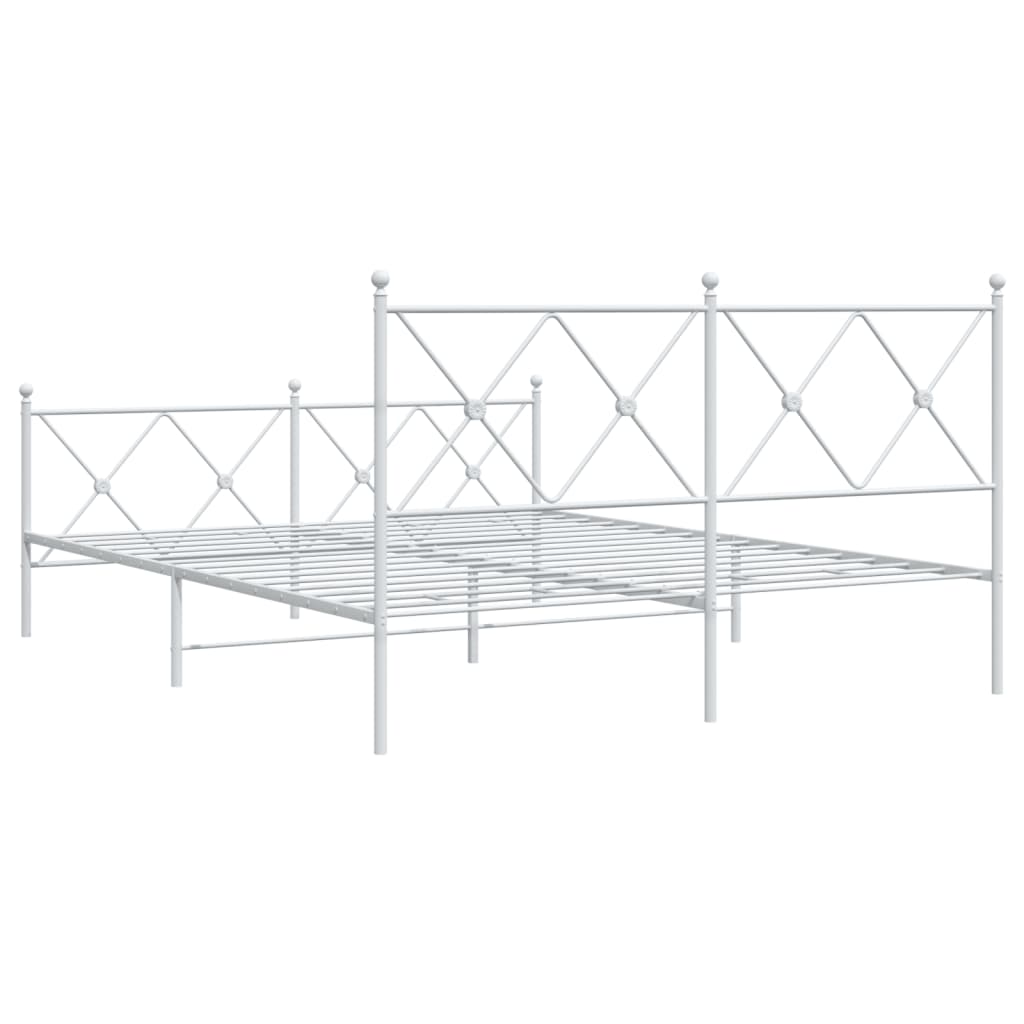 Metal Bed Frame with Headboard and Footboard White 150x200 cm King Size