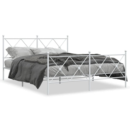 Metal Bed Frame with Headboard and Footboard White 150x200 cm King Size