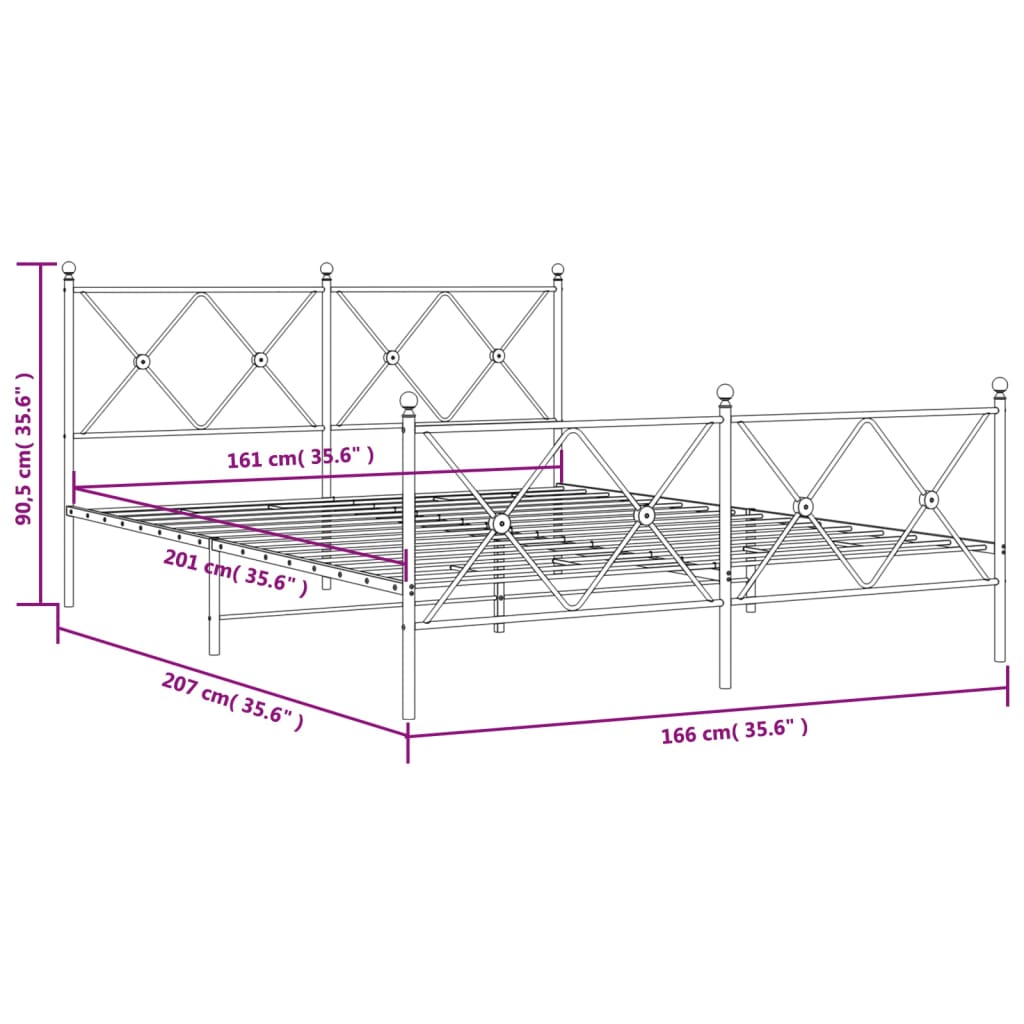 Metal Bed Frame without Mattress with Footboard White 160x200 cm