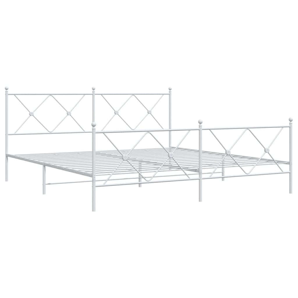 Metal Bed Frame with Headboard and Footboard White 180x200 cm Super King