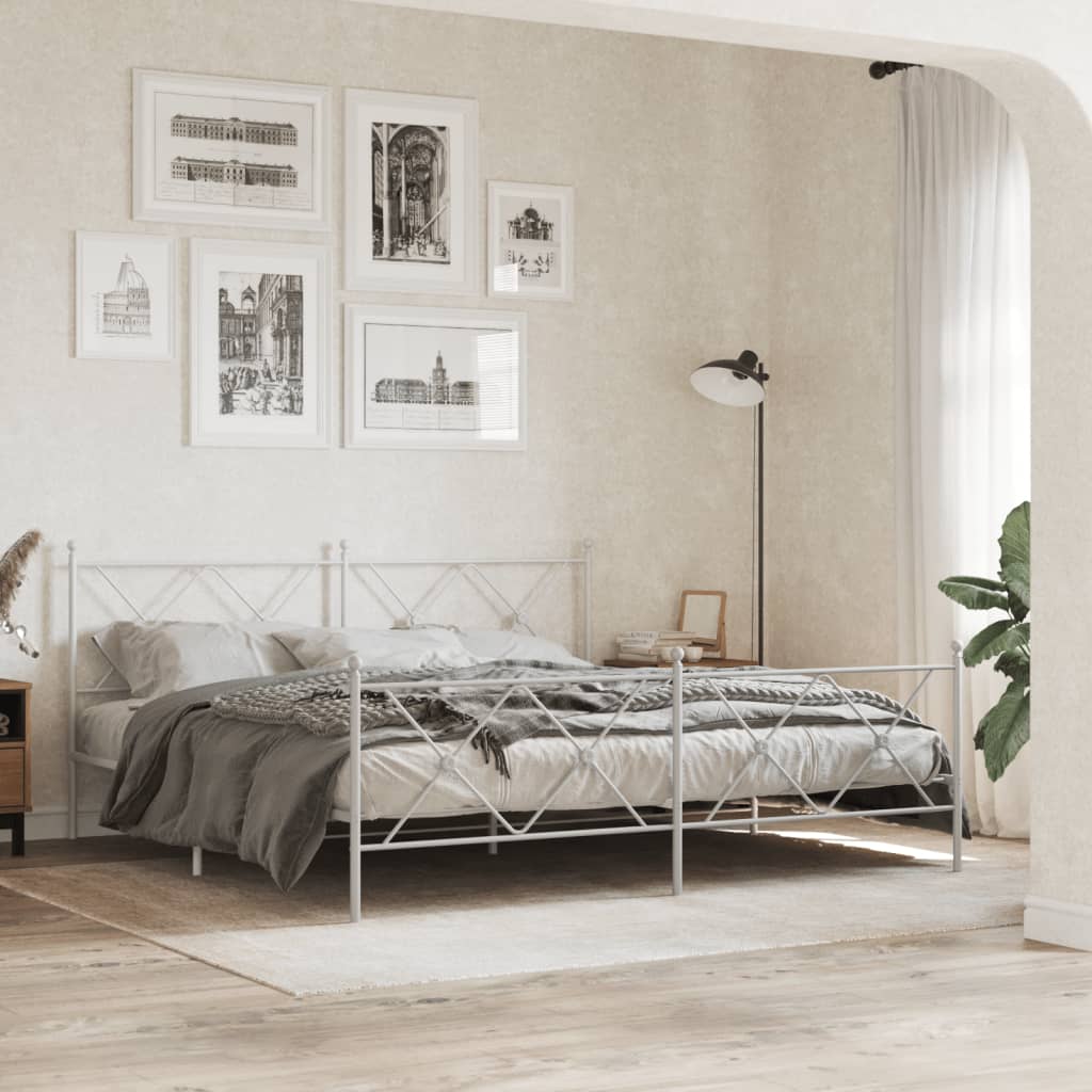 Metal Bed Frame with Headboard and Footboard White 180x200 cm Super King