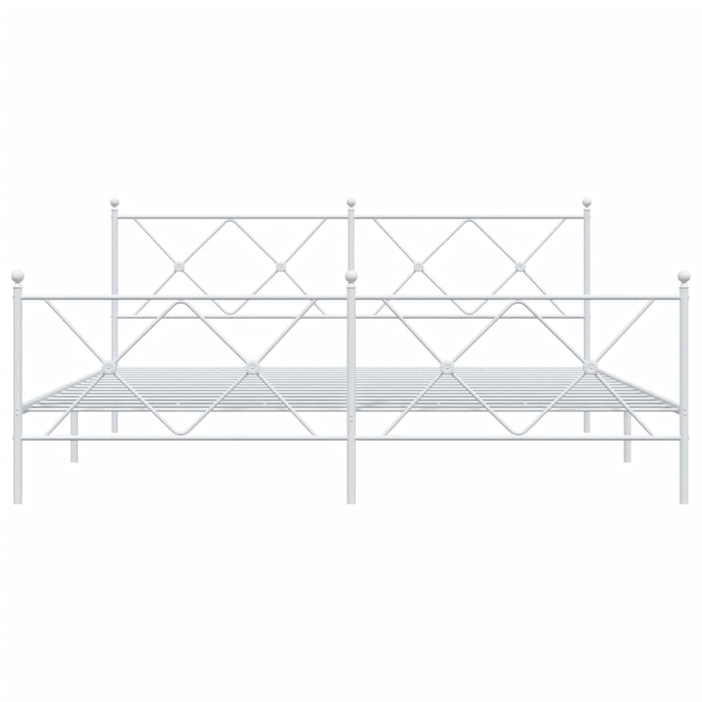 Metal Bed Frame with Headboard and Footboard White 180x200 cm Super King