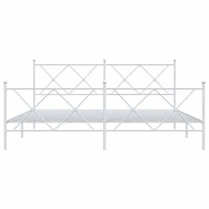 Metal Bed Frame with Headboard and Footboard White 180x200 cm Super King