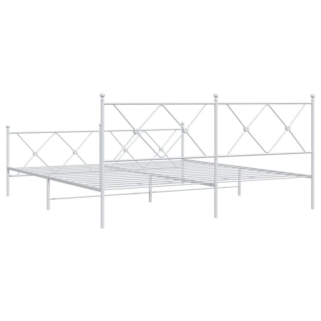 Metal Bed Frame with Headboard and Footboard White 180x200 cm Super King