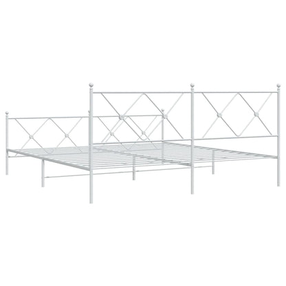 Metal Bed Frame with Headboard and Footboard White 180x200 cm Super King