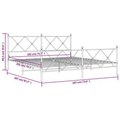 Metal Bed Frame with Headboard and Footboard White 180x200 cm Super King