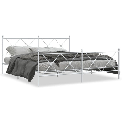 Metal Bed Frame with Headboard and Footboard White 180x200 cm Super King