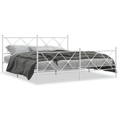 Metal Bed Frame with Headboard and Footboard White 183x213 cm