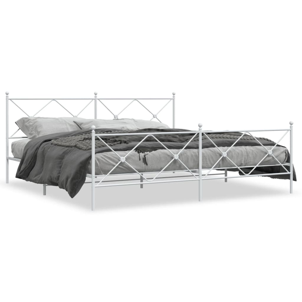 Metal Bed Frame without Mattress with Footboard White 200x200 cm