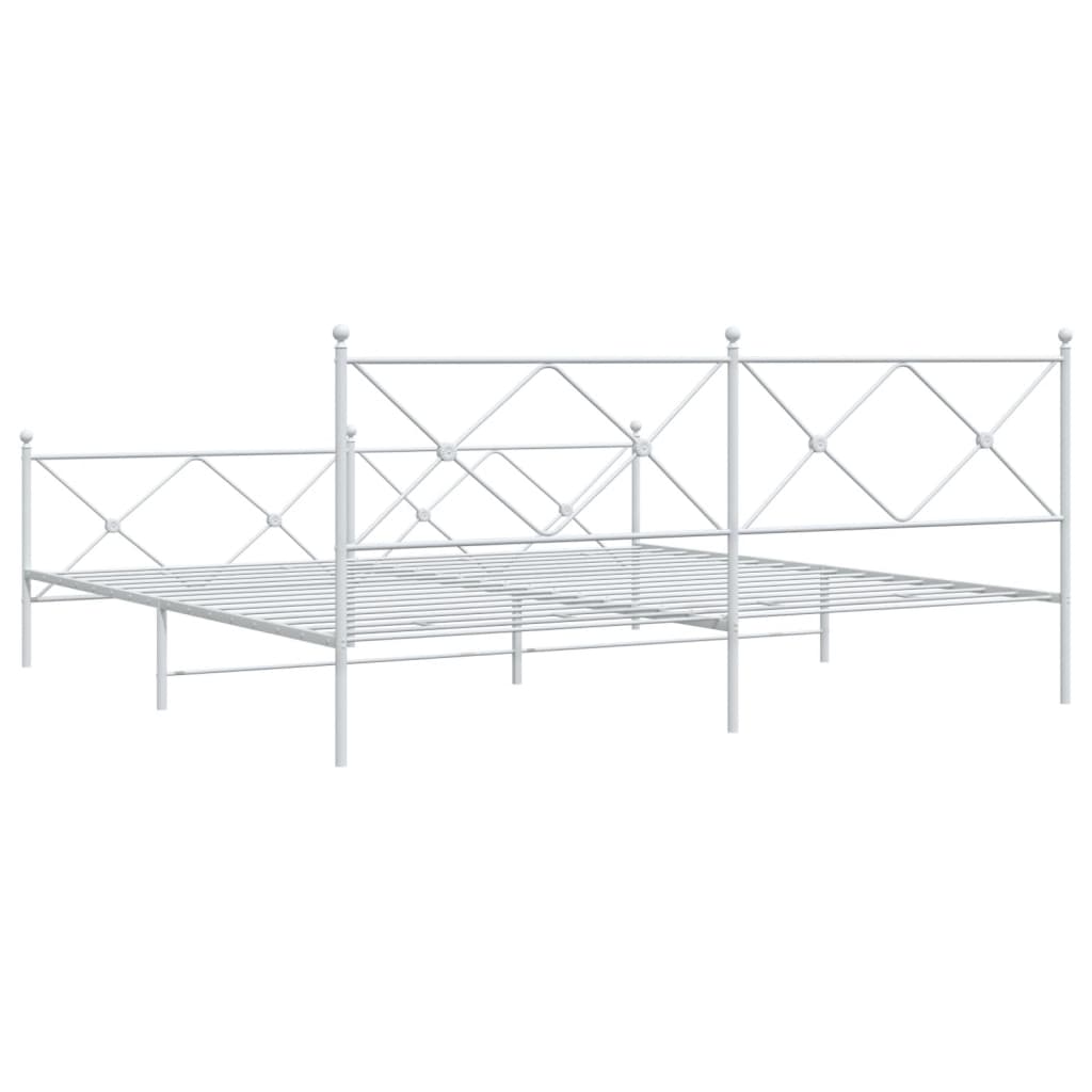 Metal Bed Frame without Mattress with Footboard White 200x200 cm