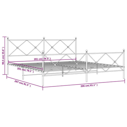 Metal Bed Frame without Mattress with Footboard White 200x200 cm