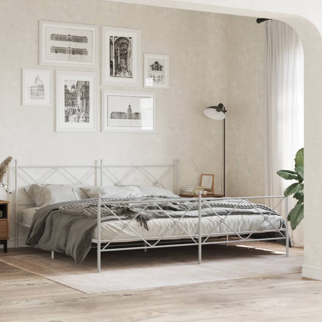 Metal Bed Frame without Mattress with Footboard White 200x200 cm