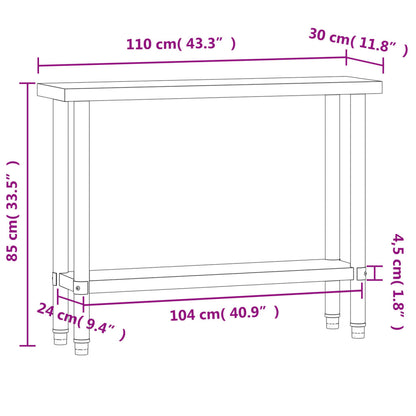 Kitchen Work Table 110x30x85 cm Stainless Steel