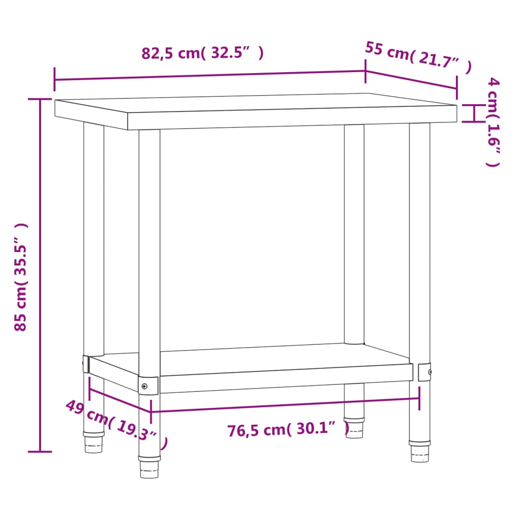 Kitchen Work Table 82.5x55x85 cm Stainless Steel