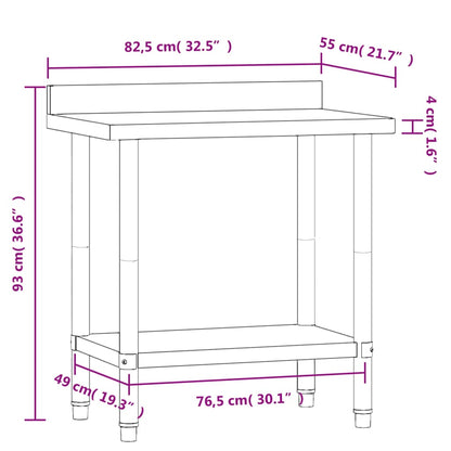 Kitchen Work Table with Backsplash 82.5x55x93 cm Stainless Steel