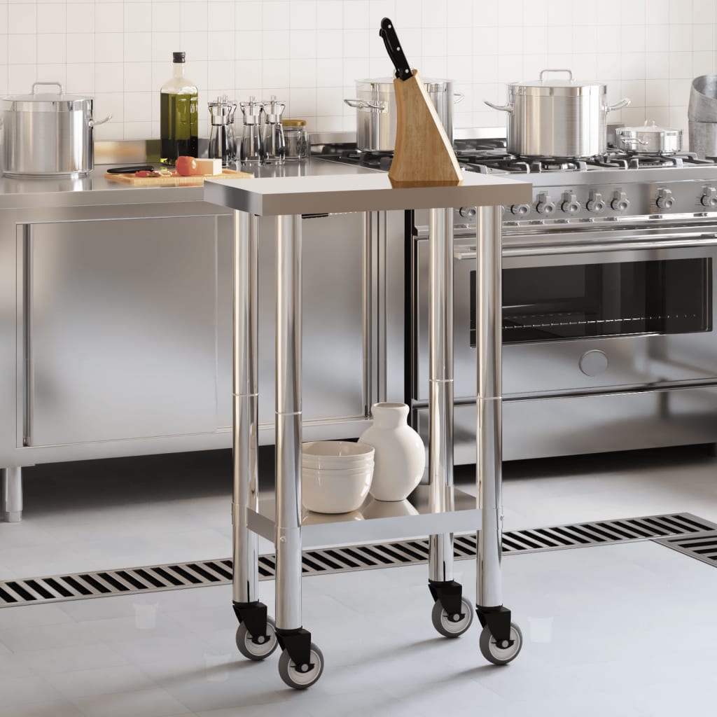 Kitchen Work Table with Wheels 55x30x85 cm Stainless Steel