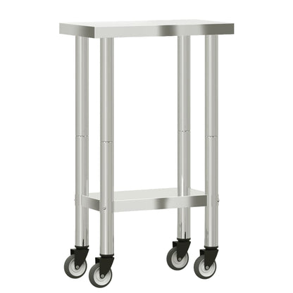 Kitchen Work Table with Wheels 55x30x85 cm Stainless Steel