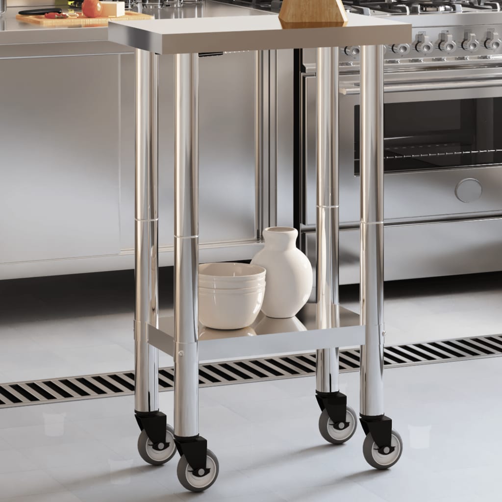 Kitchen Work Table with Wheels 55x30x85 cm Stainless Steel