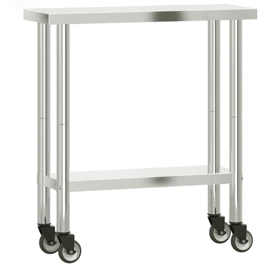 Kitchen Work Table with Wheels 82.5x30x85 cm Stainless Steel