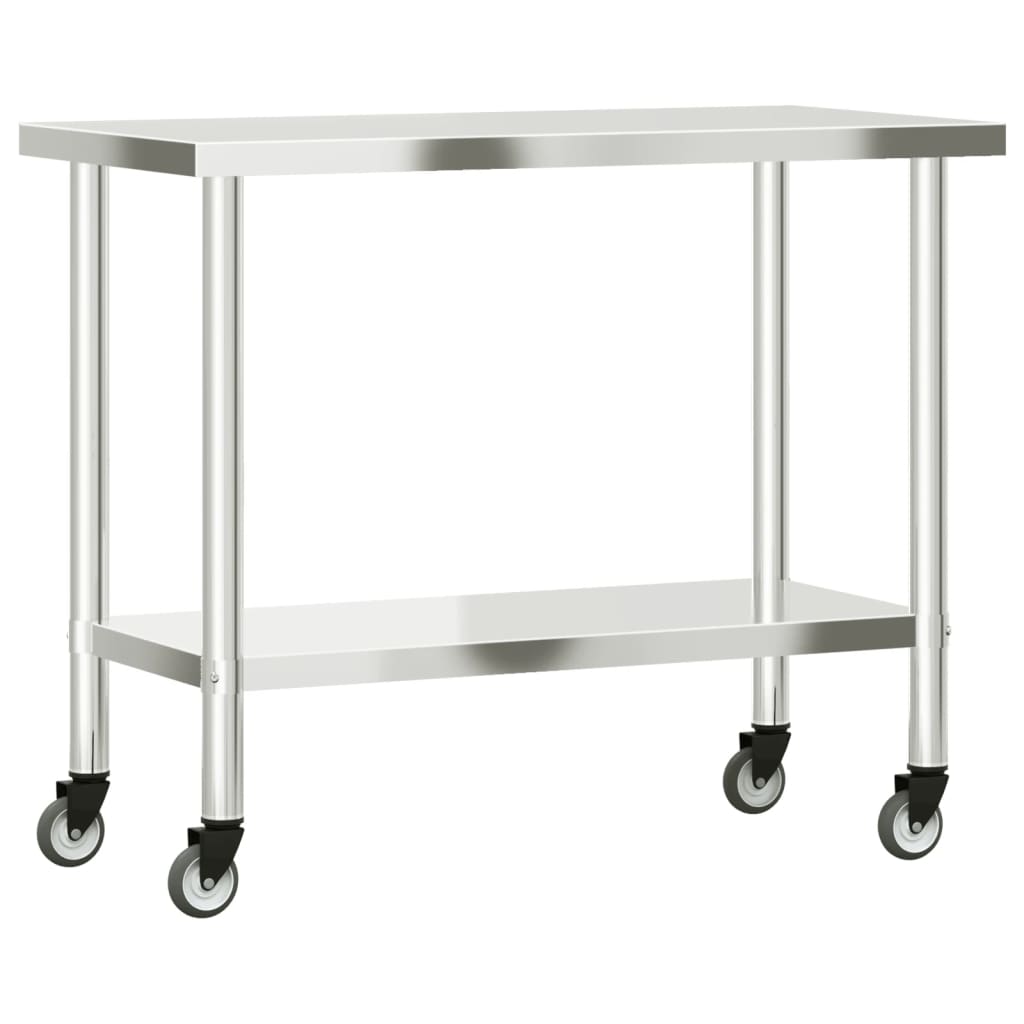Kitchen Work Table with Wheels 110x55x85 cm Stainless Steel
