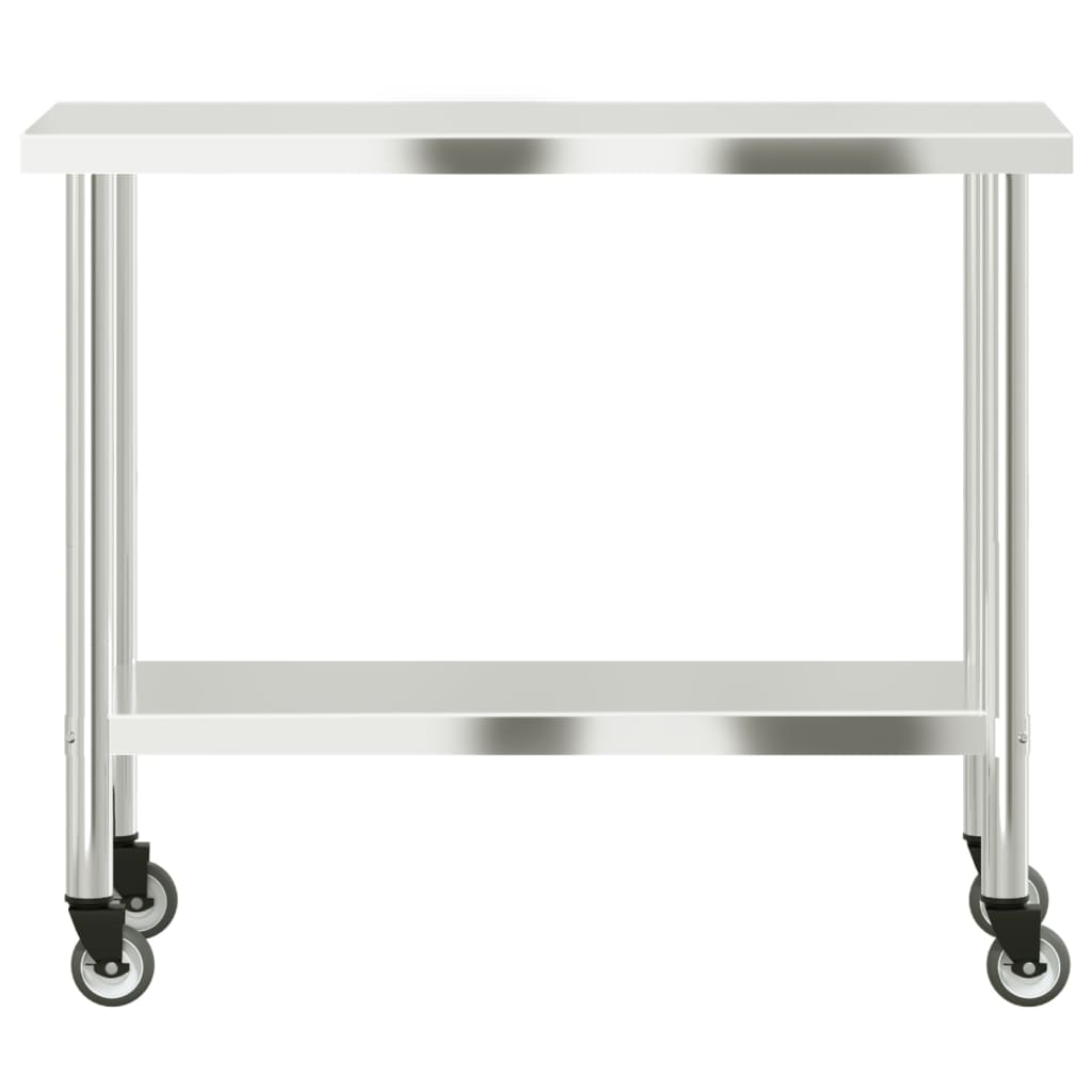 Kitchen Work Table with Wheels 110x55x85 cm Stainless Steel