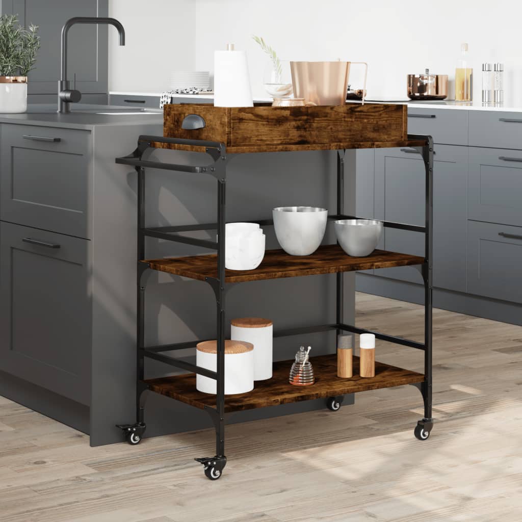 Kitchen Trolley Smoked Oak 81.5x41x92.5 cm Engineered Wood