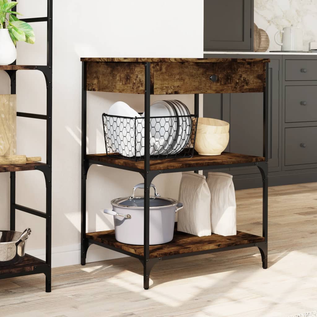 Kitchen Trolley Smoked Oak 60x48x89.5 cm Engineered Wood