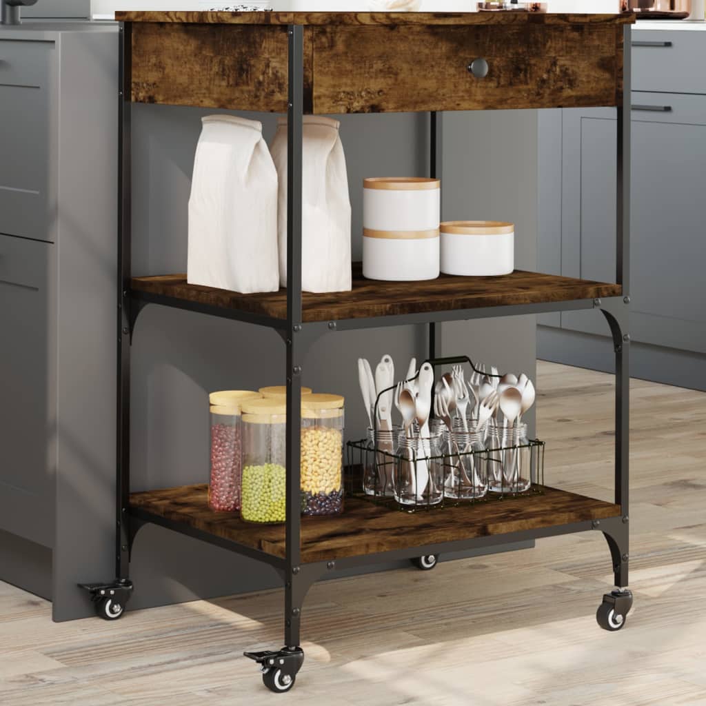 Kitchen Trolley Smoked Oak 60x48x89.5 cm Engineered Wood