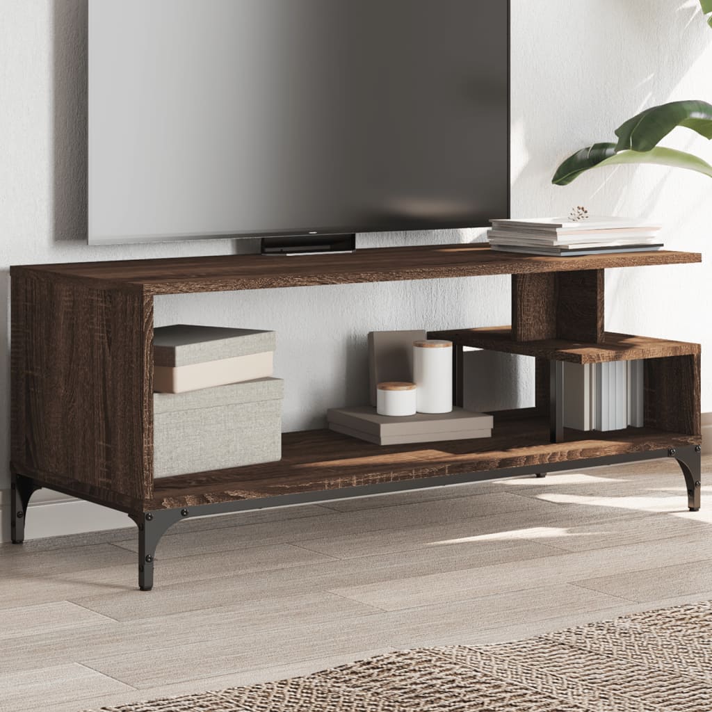 TV Cabinet Brown Oak 102x40x41 cm Engineered Wood and Powder-coated Steel