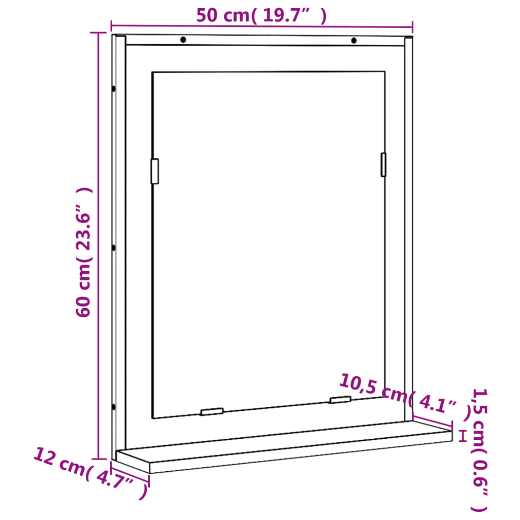 Bathroom Mirror with Shelf Grey Sonoma 50x12x60 cm Engineered Wood