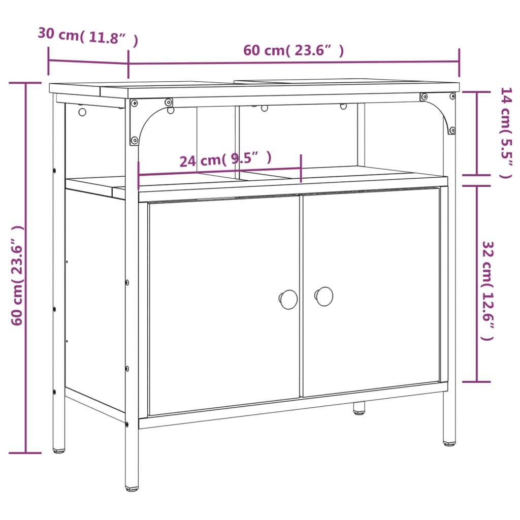 Bathroom Sink Cabinet Brown Oak 60x30x60 cm Engineered Wood