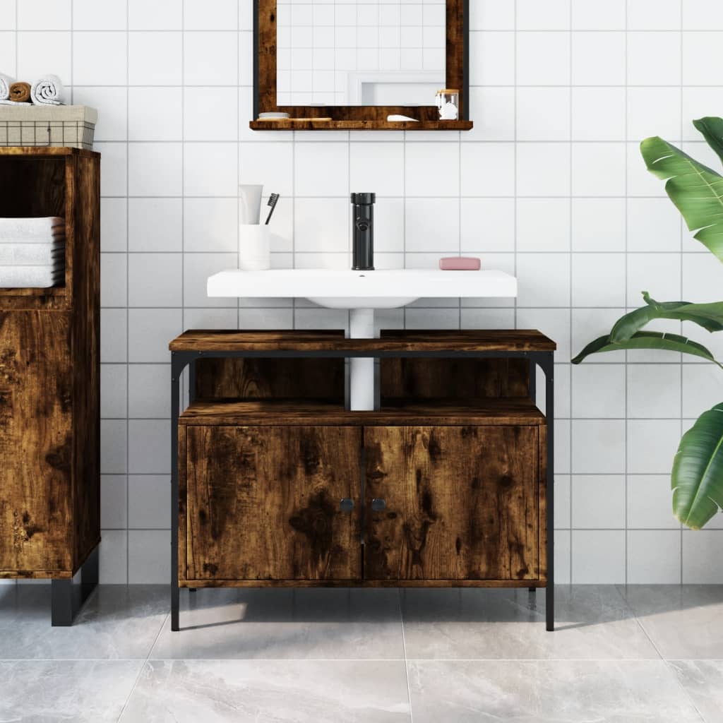 Bathroom Sink Cabinet Smoked Oak 80x30x60 cm Engineered Wood