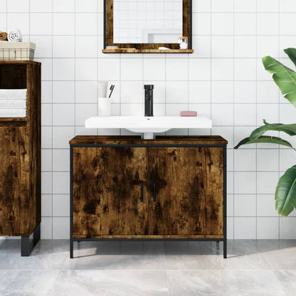 Bathroom Sink Cabinet Smoked Oak 80x30x60 cm Engineered Wood