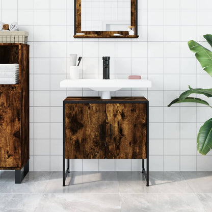 Bathroom Sink Cabinet Smoked Oak 60x33x60 cm Engineered Wood