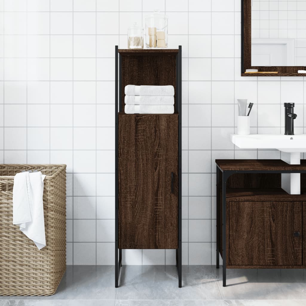 Bathroom Cabinet Brown Oak 33x33x120.5 cm Engineered Wood