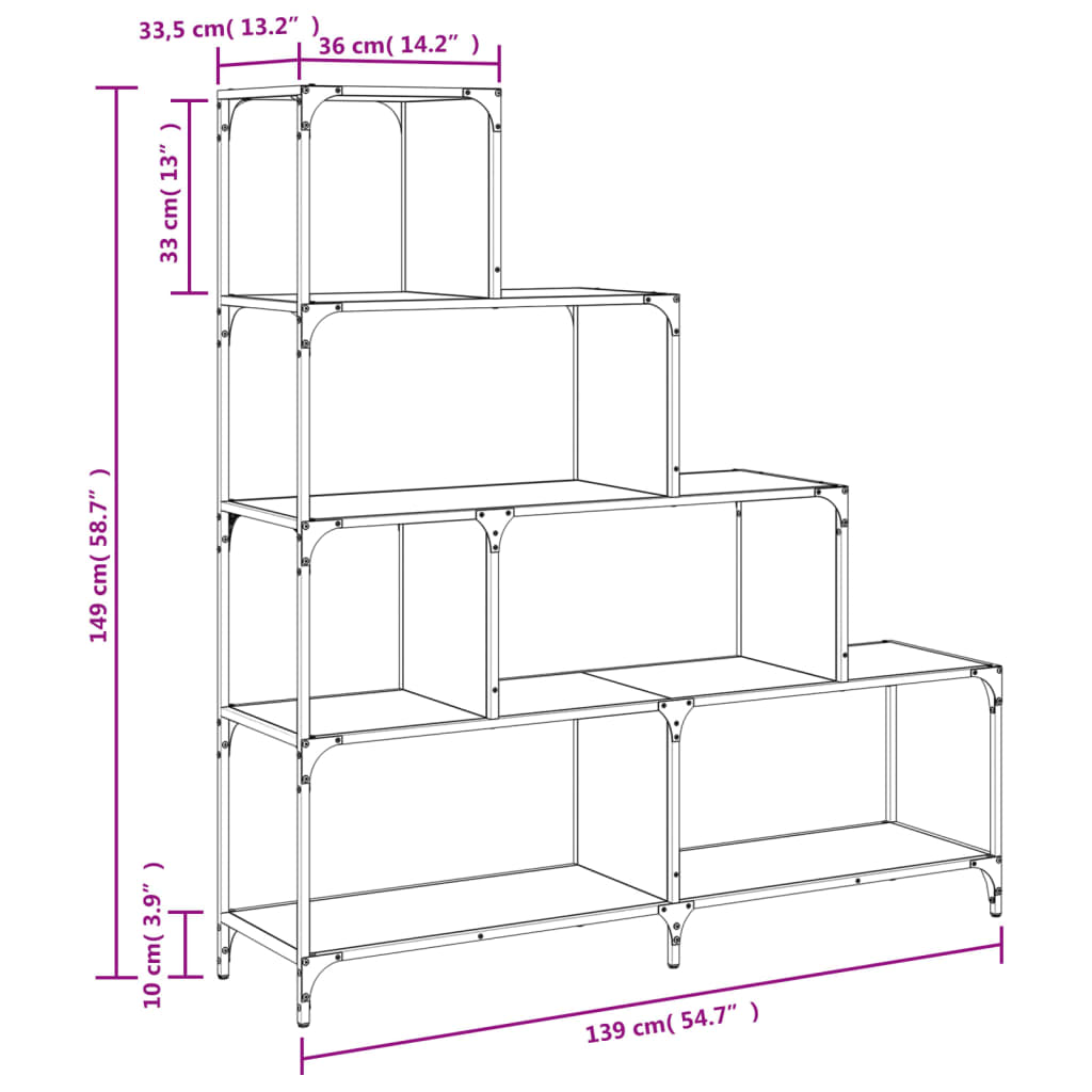 Bookcase 4-Stair Smoked Oak 139x33.5x149 cm Engineered Wood