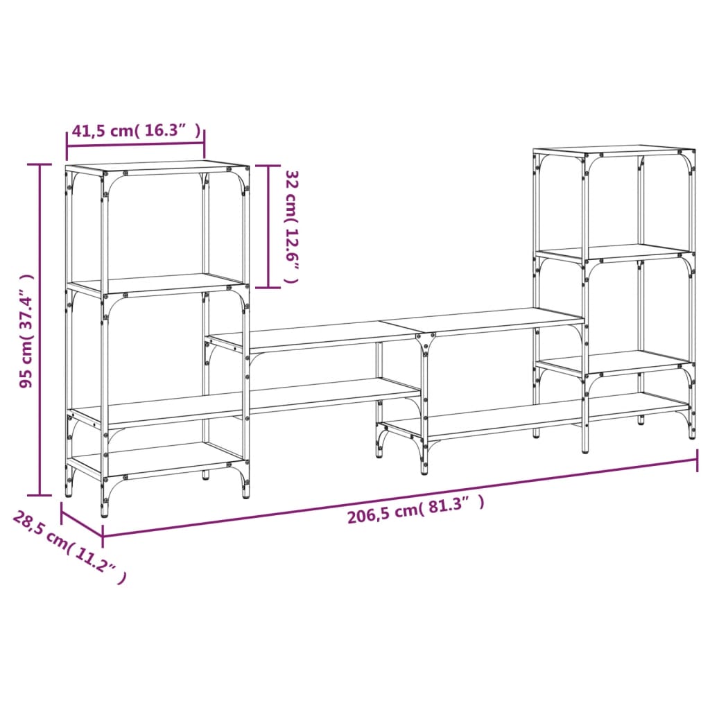 TV Cabinet Black 206.5x28.5x95 cm Engineered Wood