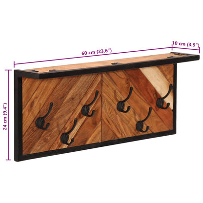 Wall-mounted Coat Rack with 6 Hooks Solid Wood Acacia