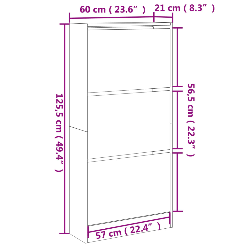 Shoe Cabinet Sonoma Oak 60x21x125.5 cm Engineered Wood