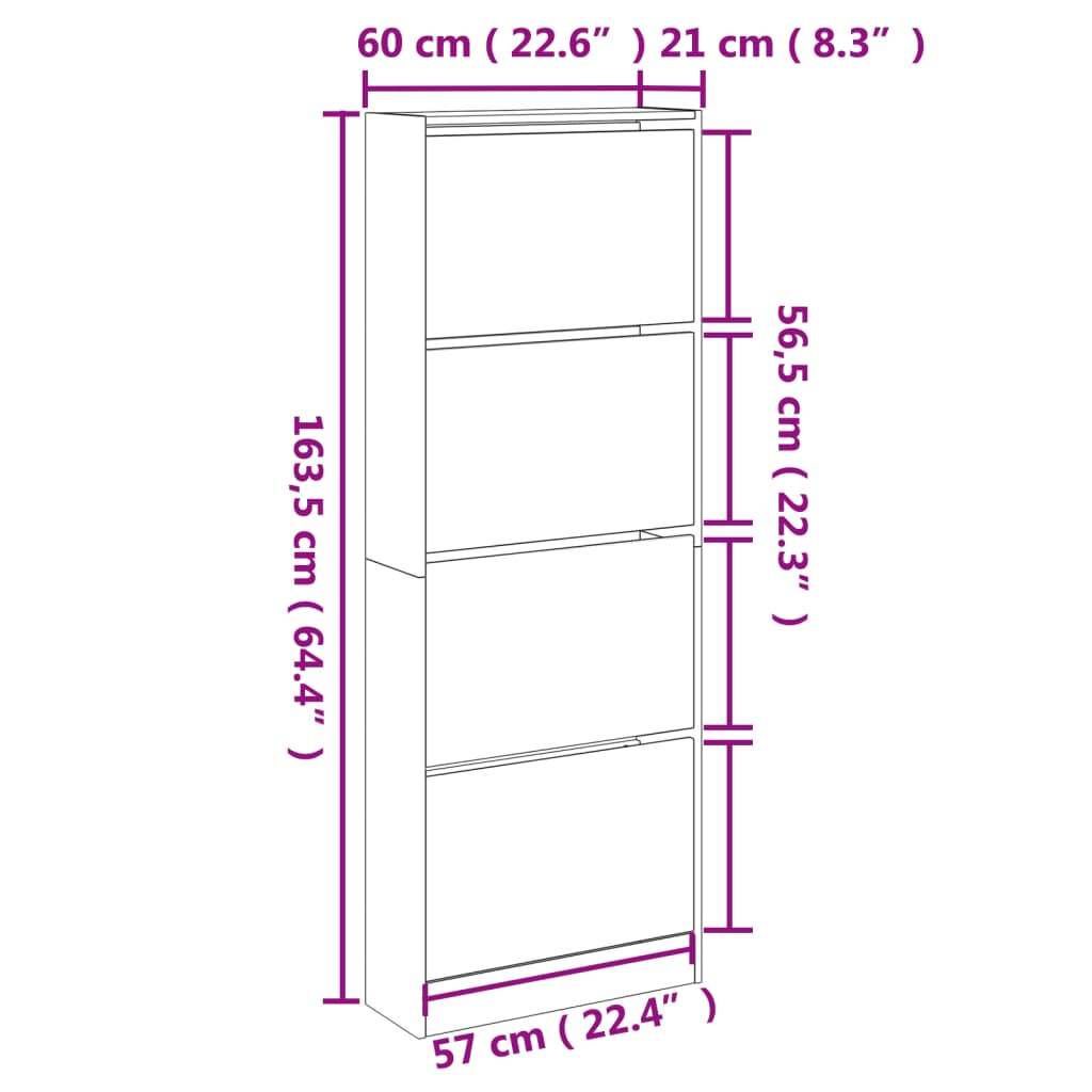 Shoe Cabinet Sonoma Oak 60x21x163.5 cm Engineered Wood