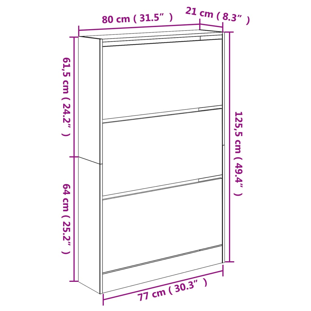 Shoe Cabinet Sonoma Oak 80x21x125.5 cm Engineered Wood