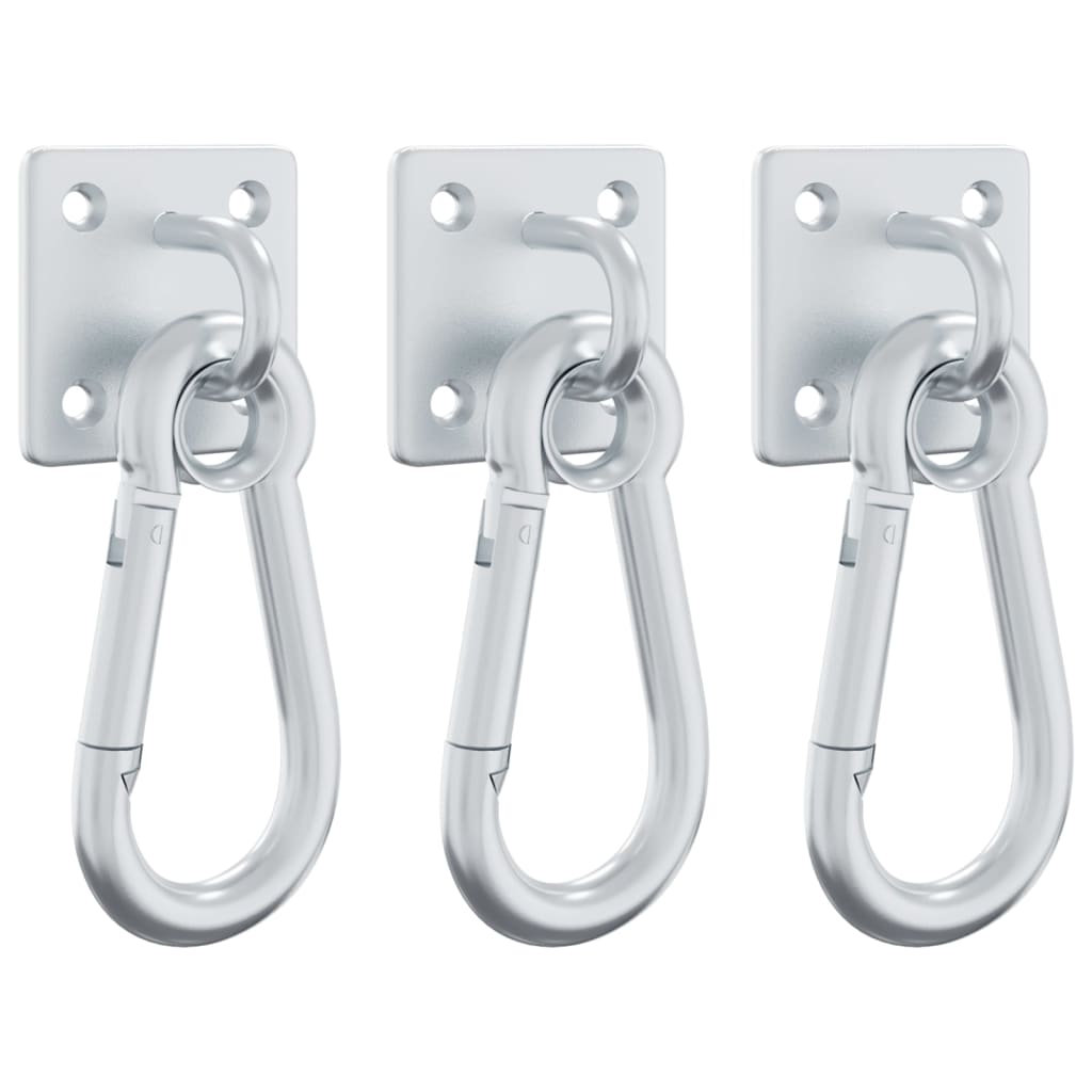 Eye Plates with Snap Hooks 3 pcs 360° Rotate Silver Steel