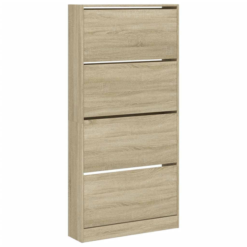 Shoe Cabinet with 4 Flip-Drawers Sonoma Oak 80x21x163.5 cm