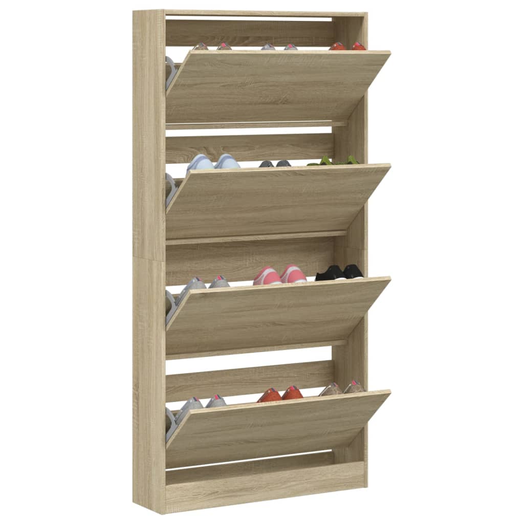 Shoe Cabinet with 4 Flip-Drawers Sonoma Oak 80x21x163.5 cm