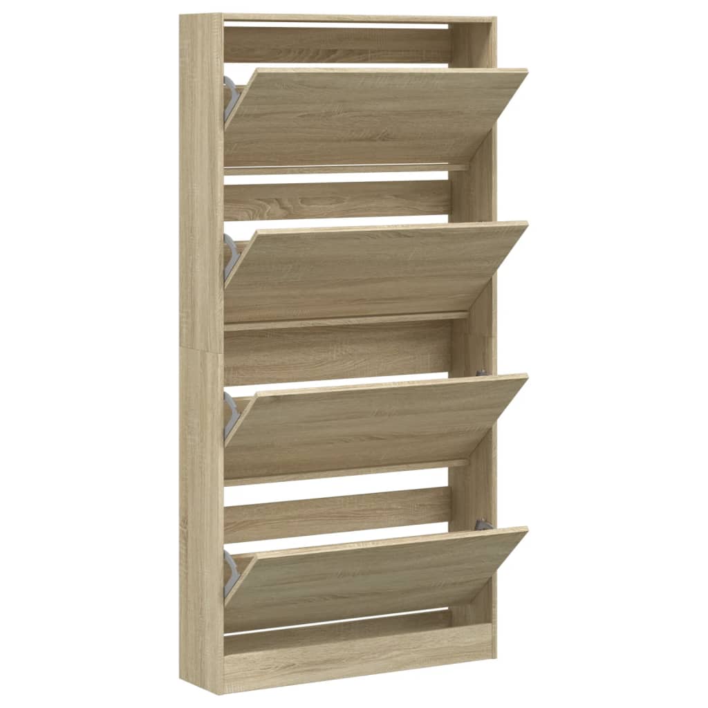 Shoe Cabinet with 4 Flip-Drawers Sonoma Oak 80x21x163.5 cm