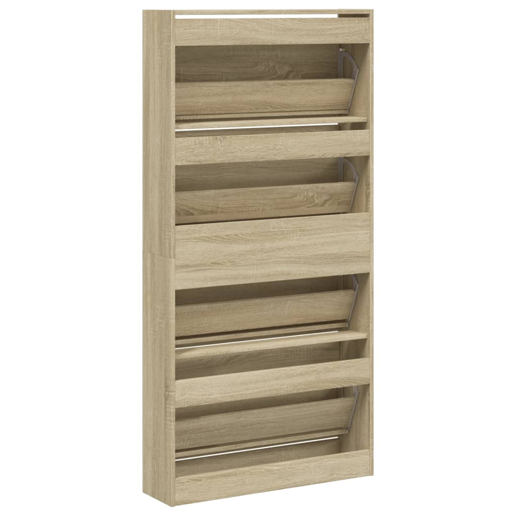 Shoe Cabinet with 4 Flip-Drawers Sonoma Oak 80x21x163.5 cm